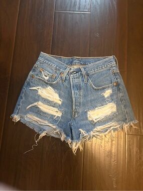 Levi's Light Blue Ripped High-Rise Denim Shorts
